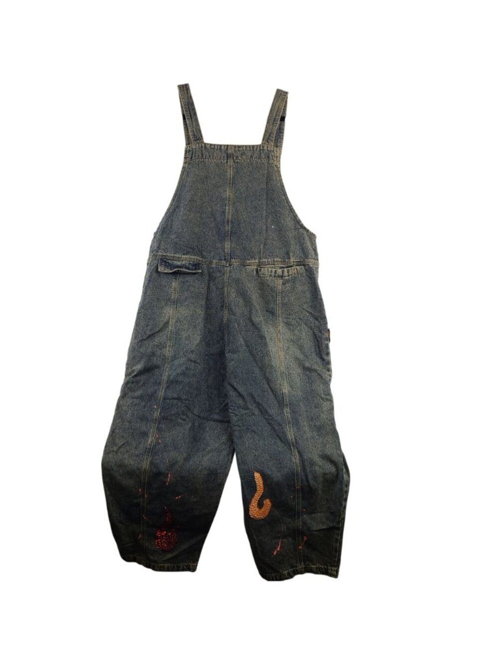 Kitmaple Denim Bib Overalls With Colorful Sequin Dragon Embroidery S-M - Picture 11 of 12